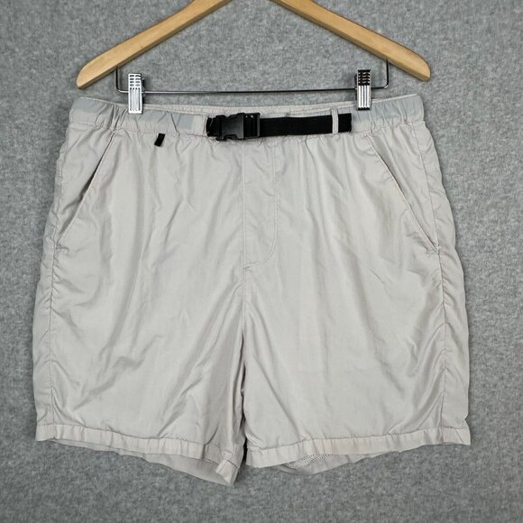 PacSun VOLLEY Shorts‎ Mens L Beige Nylon Belted Mesh Lined 5" Inseam Pockets - Picture 1 of 16